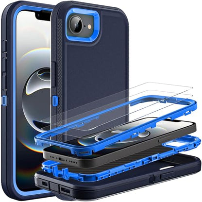 YKHJKLEC for iPhone 16e Case, Military Grade 3 in 1 Heavy Duty Shockproof/Drop Proof/Dust Proof Case with 2Pcs Tempered Glass Screen Protector (Navy Blue) - color: Navy Blue