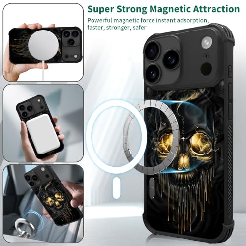 case for iPhone 17 Pro,Compatible with Magsafe,All-Round Protection Shockproof Anti-Scratches TPU Case Cover-Gold Black Skull - color: Gold black skull, size: IPhone 17 Pro