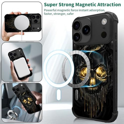 case for iPhone 17 Pro,Compatible with Magsafe,All-Round Protection Shockproof Anti-Scratches TPU Case Cover-Gold Black Skull - color: Gold black skull, size: IPhone 17 Pro