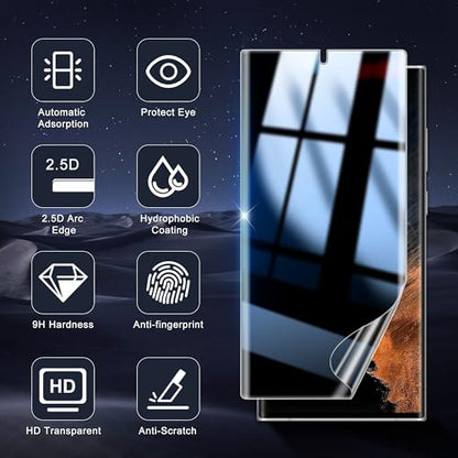 2+2 Pack for Samsung Galaxy S22 Ultra Privacy Screen Protector and Lens Protector, Ultrasonic Fingerprint Unlock, Easy Installation Frame, Anti Spy Flexible Soft Film, Case Friendly, Bubble-Free