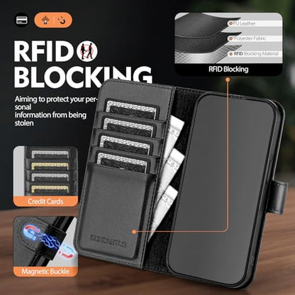 Compatible with iPhone 14 Pro Max Genuine Leather Case Wallet with Card Holder,Women Men Real Leather Flip Folio RFID Blocking Credit Card Slots Phone Cover,for Apple 14 ProMax,Black - color: Black, size: iPhone 14 Pro Max - 6.7"