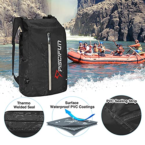 Piscifun Waterproof Floating Dry Backpack 10L/20L/30L | Lightweight and Durable, With Waist Pouch and Phone Case, Ideal for Kayaking, Camping, Beach, Boating, Swimming - color: Black, size: 30L