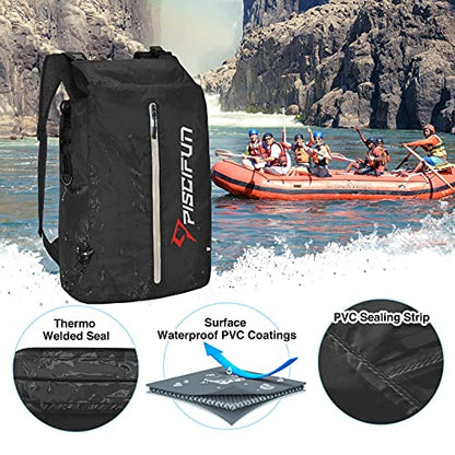 Piscifun Waterproof Floating Dry Backpack 10L/20L/30L | Lightweight and Durable, With Waist Pouch and Phone Case, Ideal for Kayaking, Camping, Beach, Boating, Swimming - color: Black, size: 30L