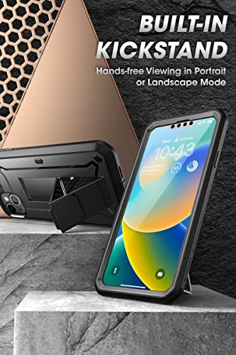 SUPCASE for iPhone 14 Case with Stand & Belt-Clip (Unicorn Beetle Pro), [Built-in Screen Protector] [Military-Grade Drop Protection] Heavy Duty Rugged Phone Case for iPhone 14 / iPhone 13, Black | Built-in Kickstand, 360° Rotating Belt Clip, Full-Body Rug
