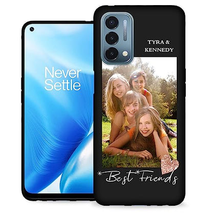 Custom Photo Phone Case for OnePlus Nord N200 5G with Personalized Picture Text Logo Name - Slim Soft Black Silicon Protective N 200 5 G Cover 6.5 Inch Unique Niche Gift for Best Friends - color: Black 06 - Best Friends, 1 Photo Name