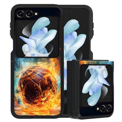 for Samsung Galaxy Z Flip 5 Case, Heavy Duty Dual Layer Hybrid Military Grade Shockproof Drop Folding Protective Cover for Samsung Galaxy Z Flip 5 5G 2023, Burning Basketball - color: Burning Basketball
