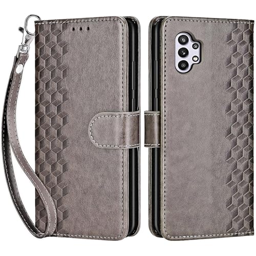 for Samsung Galaxy A32 5G Wallet case, Gray-Cube | 3 Card Holders, Kickstand, Shockproof TPU Shell, PU Leather, Magnetic Closure, Protective Flip Folio Cover, Women - color: 10
