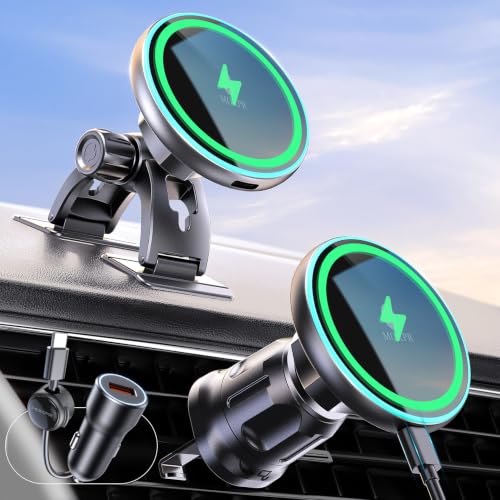 for iPhone Magsafe Car Mount Charger Vent-LED Wireless Car Charger - color: Deep Black
