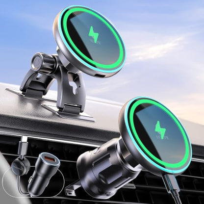 for iPhone Magsafe Car Mount Charger Vent-LED Wireless Car Charger - color: Deep Black