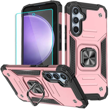 for Samsung S23 FE Case: S23 FE Case with Screen Protector: (Heavy Duty) Military Grade 360° Rotatable Kickstand Shockproof Protective Cases for Samsung Galaxy S23 FE (Rose Gold) - color: Samsung S23 FE Case Rose gold