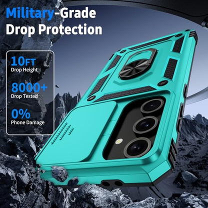 for Samsung Galaxy S23 Case with Camera Lens Cover, 10 FT Military Grade Drop Protection, Magnetic Ring Holder Kickstand Protective Phone Case, Ice Green - color: Ice Green