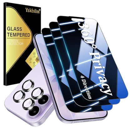 (3+2 Pack) 360°Privacy Screen Protector for iPhone 17 【4 Way Anti Spy】 + Camera Lens Protector,9H Shatterproof, Anti-Peep,Bubble-Free, Case Friendly Easy Installation Frame Included - Orange - size: iPhone 17