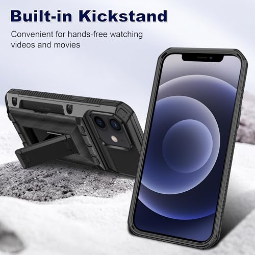 SAMONPOW for iPhone 12/12 Pro Case with Card Holder [4 Cards] & Kickstand - size: or iPhone 12/12 Pro
