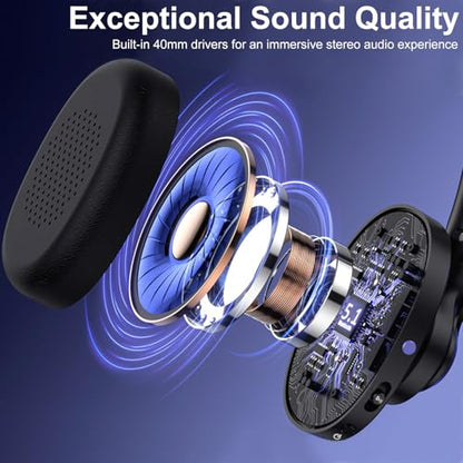Wireless Bluetooth Headset with CVC8.0 Noise-Cancelling Mic for Work