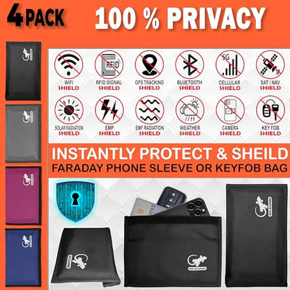 Faraday Bag Anti-Tracking GPS RFID Car Key Signal Blocker Wallet Shielding Pouch Protective Case for Cell Phone Car Key FOB, Data Privacy, Electronic Device Security (4 PACK - FAMILY PACK) - color: 4 PACK - FAMILY PACK