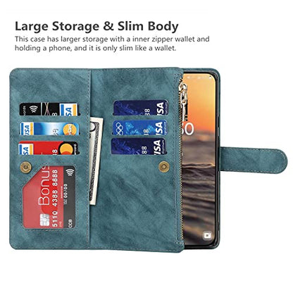iCoverCase for Samsung Galaxy S23 Wallet Case with Card Holder, Kickstand Feature PU Leather Case with Adjustable Crossbody Lanyard Magnetic Clasp Zipper Pocket Flip Cover (Blue) - color: Blue, size: Galaxy S23