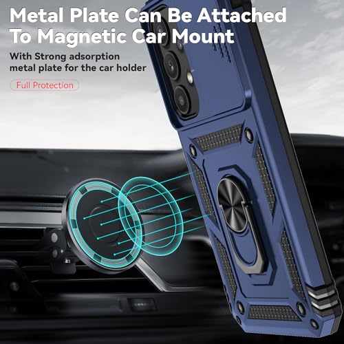 for Samsung Galaxy A35 5G Case,with Screen Protectors and Camera Cover,[Military Grade] 16ft.Drop Tested Cover with Magnetic Kickstand Protective Case for Samsung A35 5G, Blue - color: Blue