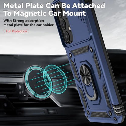 for Samsung Galaxy A35 5G Case,with Screen Protectors and Camera Cover,[Military Grade] 16ft.Drop Tested Cover with Magnetic Kickstand Protective Case for Samsung A35 5G, Blue - color: Blue