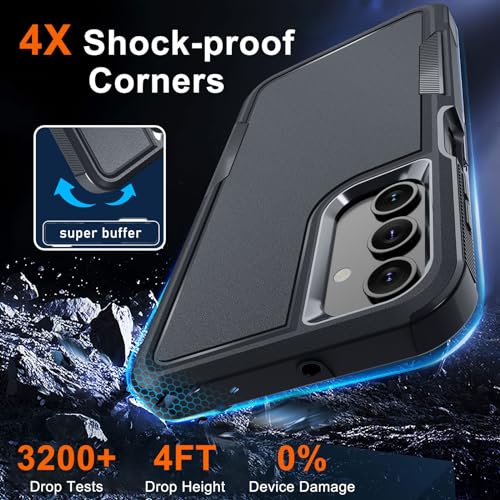 Case for Samsung Galaxy A15 5G, Full Body Heavy Duty Rugged Shockproof Protective Phone Cover with Lanyard Strap, Tempered Glass Screen Protector and Camera Lens Cover, Black Matte | Rugged Shockproof Protective Phone Case with Lanyard Strap,Tempered Glas