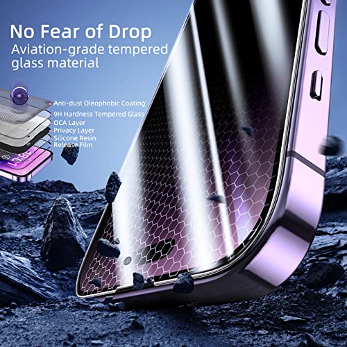 ruwa Privacy Screen Protector for iPhone 14 Pro [2-Pack][6.1 Inch] Display Tempered Glass Film with Easy Installation Frame, Ultra HD, 9H Hardness, Scratch Resistant, Case Friendly, Full Coverage - size: for iPhone 14 Pro-6.1 inch 2-Pack