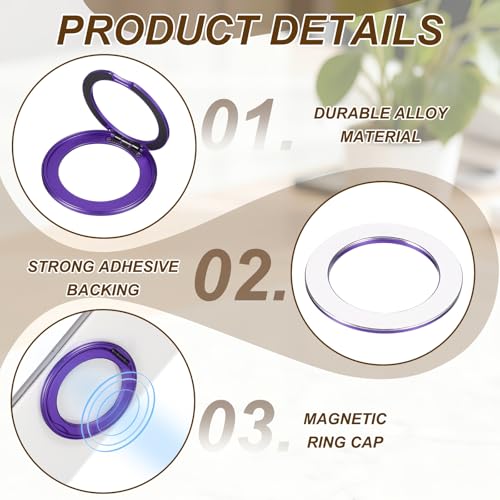PATIKIL Phone Ring Holder, Metal 360 Rotation Magnetic Phone Grip Holder Stand with Adhesive Backing Smartphone Finger Grip Kickstand for Tablet Case Car Mount Accessory, Purple - color: Purple