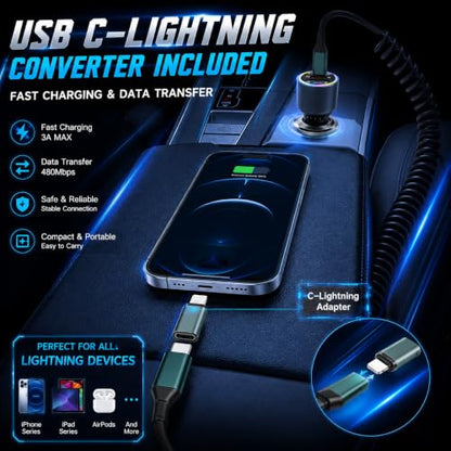 USB C Car Charger Fast Charging,HUNDA Dual USB Car Charger with PD 30W Fast Charger for iPhone 15/15 pro/15 Pro Max,Galaxy s24/s23/s22 ect (160W)