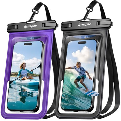 Rynapac Waterproof Phone Pouch - 2 Pack, IPX8 Waterproof Phone Case with Lanyard for iPhone 17 16 15 Pro Max, Cell Phone Dry Bag for Beach Vacation Travel Cruise Essentials, Touch Screen, Up to 8.5" - color: [Black + Purple]