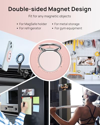 SODI Magnetic Phone Ring Holder, 360° Rotation Dual-Side Strong Magnet Phone Grip for Back of Phone Finger Holder Kickstand Compatible with iPhone 15 14 13 12 16 17 Pro Max Accessories, Pink - color: Pink