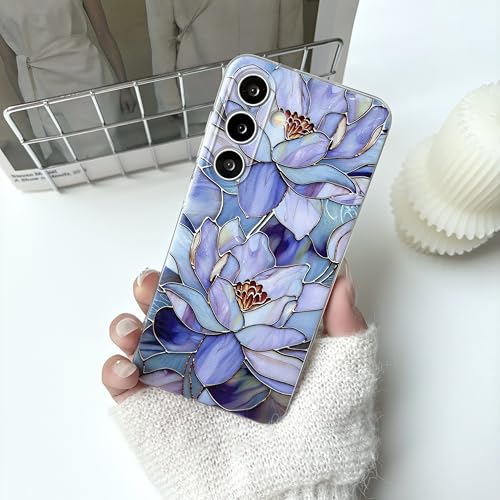 for Samsung Galaxy A15 Case, Purple Lotus Flower | Cute Floral Flowers Clear Aesthetic Pattern Case for Women Girls,Slim Soft Shockproof Cover for A15 - color: Purple Lotus Flower, size: for Samsung Galaxy A15