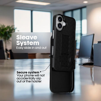 MOTIVE for iPhone 17 Case with Belt Clip, Rigid, Kickstand | 6.3" | Ranger v1 Series, Black, 360° holster, open-top/open-bottom port access, textured grip, slim - size: iPhone 17