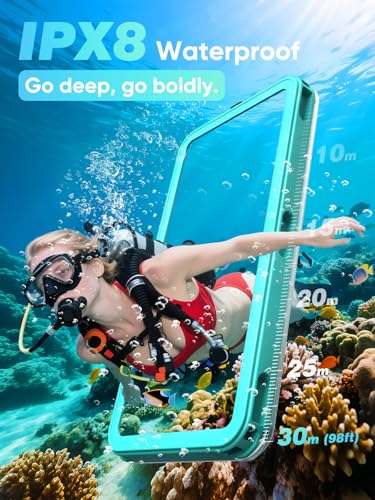APRUT Waterproof Phone Pouch Case 7.5", 2025 Upgraded IPX8 Waterproof Phone Case for Snorkeling, Universal Fit for iPhone 16 Pro Max 15 14 13, Galaxy S25, Beach Vacation Essentials (Cyan) - color: Cyan