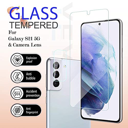 Galaxy S21 HD Clear Tempered Glass Screen Protector + Camera Lens Protectors, [2+2 Pack] [3D Glass] [Fingerprint Support] Screen Protector Glass For Samsung Galaxy S21 - size: Galaxy S21