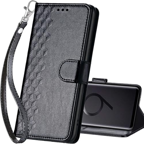 for Samsung Galaxy S9 Plus Wallet case, Black-Cube | 3 Card Holders, Kickstand, Shockproof TPU Shell, PU Leather, Magnetic Closure, Protective Flip Folio Cover, Women - color: 4
