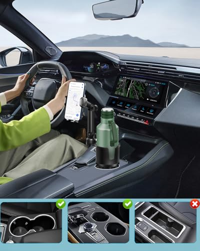 2-in-1 Cup Phone Holder for Car, 360° Adjustable Car Phone Mount - color: black