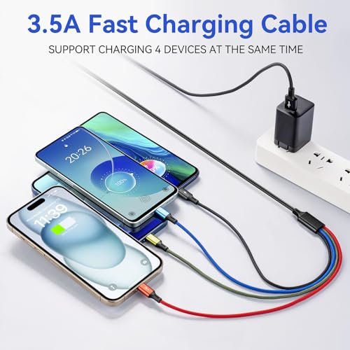 Multi Charging Cable,4 in 1 Braided Multiple Charger Cord, 2Pack 6Ft