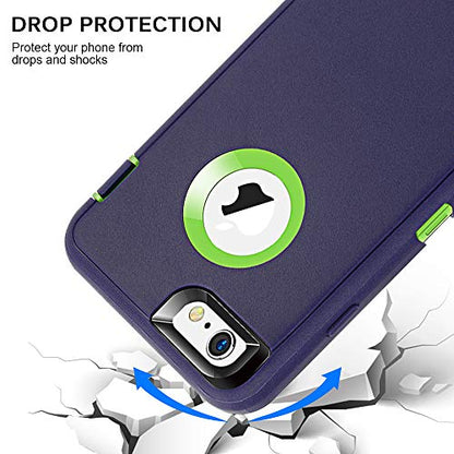 MAXCURY for iPhone 6 Case, for iPhone 6s Case, Heavy Duty Shockproof Series Case with Built-in Screen Protector Compatible with All US Carriers - Navy/Lime - color: Navy/Lime