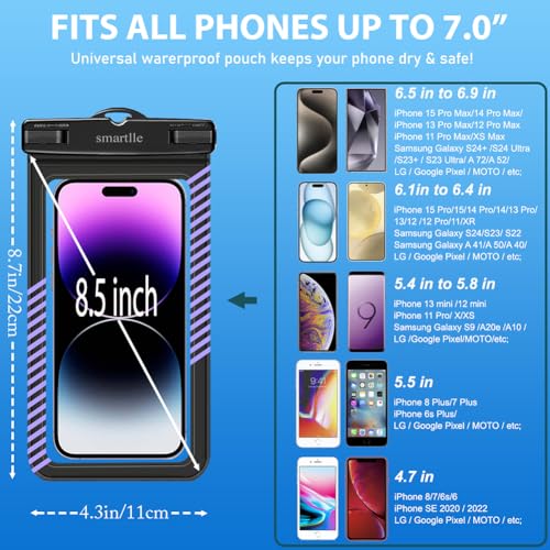 Waterproof Phone Pouches Bags Holder, Cell Phone Water Protectors 4 Pack for Swimming, IPX8 Waterproof Phone case Cover for iPhone 15 14 13 Pro Max 12 11, for Galaxy S24 S23 Ultra Up to 7"
