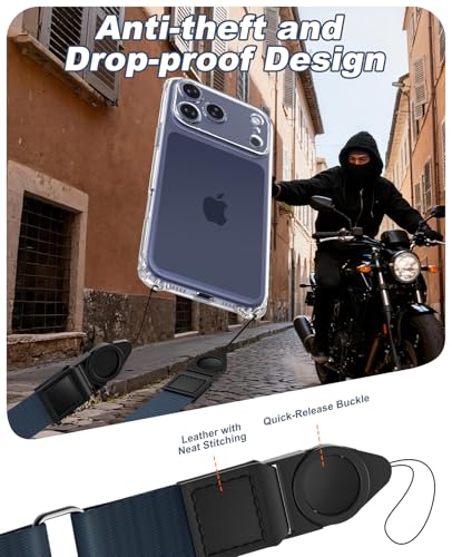 TiMOVO Phone Lanyard Crossbody for iPhone 17 Series Case, Adjustable Anti-Theft Phone Strap with Quick Release Buckle - color: Blue