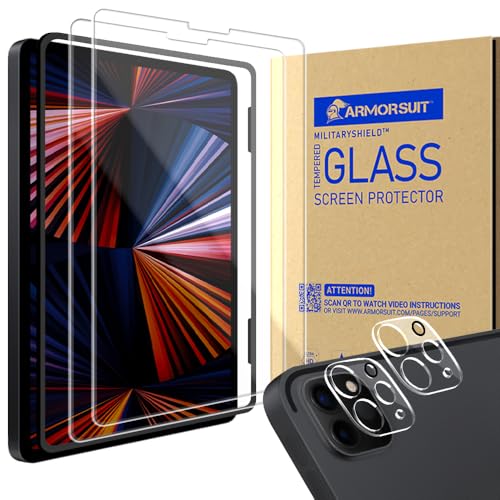ArmorSuit [2+2 Pack] Designed for iPad Pro 12.9 Inch Tempered Glass Screen Protector 2020 4th & 2021 5th Gen with Camera Lens Protector, Retina Display, Face ID and Apple Pencil Compatible - size: iPad Pro 12.9" (4-6 Gen, 2020-2022)