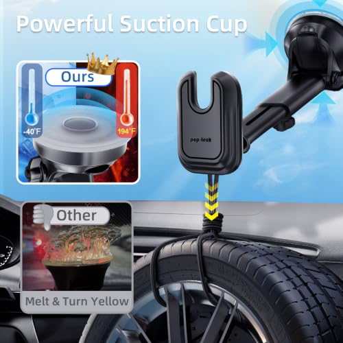 pop-tech Car Phone Mount for Pop Socket: Suction Cup Cell Phone Holders for Automobile Dashboard Windshield Window - Dash Mounted Cellphone Stand Black Fits Thick Socket Wallet Grip for iPhone Samsung