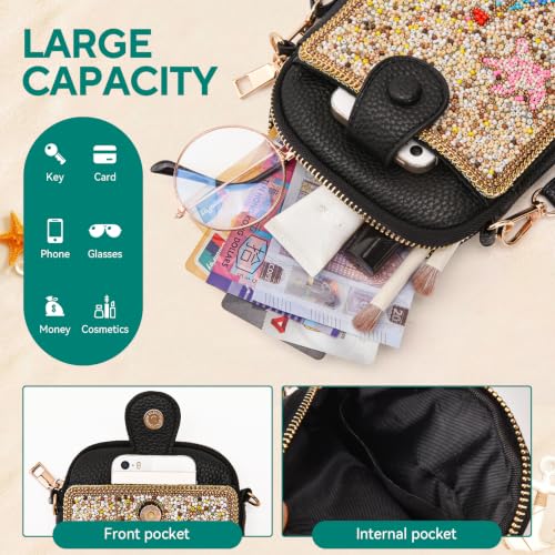 Women's Small Crossbody Cell Phone Bag, Boho Colorful Beaded Purse Wallet with Handmade Cute Patterns - color: Pattern 7