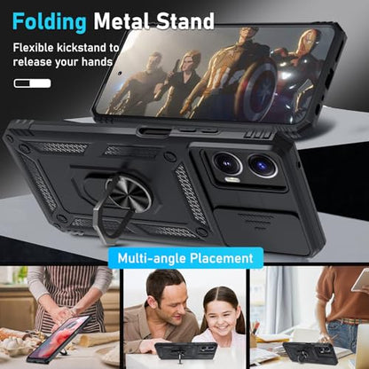 Janmitta Compatible with Moto G Power 5G 2024 Case Built in Slide Camera Lens Cover+Screen Protector+Finger Ring Holder Kickstand,Heavy Duty Shockproof Full Body Protective Phone Cover,Black - color: Black, size: Moto G Power 5G(2024)