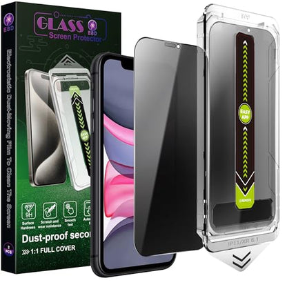 2 Pack Anti-Spy Privacy Screen Protector for iPhone 11/XR(6.1-Inch),9H Tempered Glass,Full Coverage,Anti-Fingerprint,Auto Dust Removal,Bubble-Free,Easy Installation