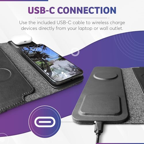 4-in-1 Laptop Sleeve with Wireless Charging - 13/14 inch - Updated Version- Charging Mat for Laptop - Compatible with MagSafe - Use as Case, Phone and Earbuds Charging Pad, Desk and Mouse Pad
