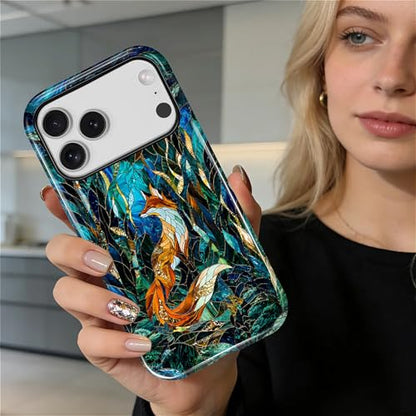Case Compatible with iPhone 17 Pro, Cute Dual Layer Hybrid Phone Cover, Military Grade Drop Protection, Aesthetic Shockproof Phone Case for Women Girls, Woodland Fox Stained Glass - color: Woodland Fox Stained Glass, size: Iphone 17 Pro