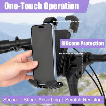TXV Bike Phone Holder, Motorcycle Phone Mount, 1s Lock | Silicone Protective | Anti-Shock | for iPhone | Samsung | Pixel | 5.1-6.8" Cellphone
