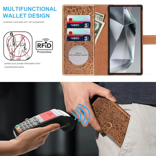 Magnetic Wallet Case for Samsung Galaxy S26 Ultra, Brown | 2-in-1 Detachable, Genuine Leather, Card Slots, RFID Blocking, Shockproof - color: Brown, size: S26 Ultra - 6.9''