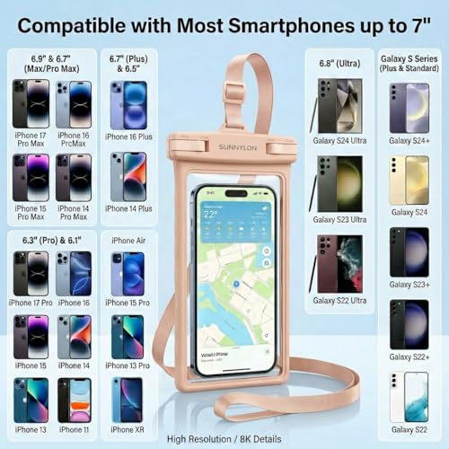 3D Waterproof Phone Pouch, IPX8 100FT Underwater Phone Case,Soft TPU Cell Phone Dry Bag with Lanyard,7 Inch Fits iPhone 17-11 Pro Max, Samsung Galaxy S26/S25/S24 Ultra, Beach Pool (1-Pack Pink) - color: 1-pack pink