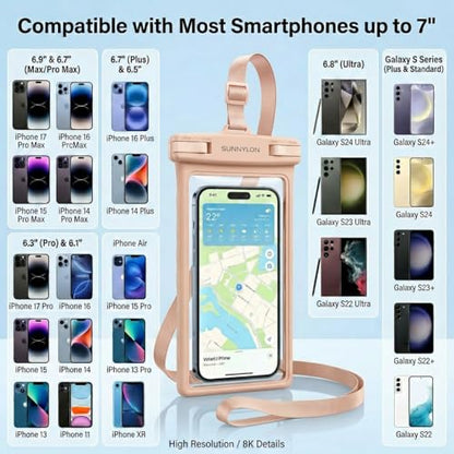 3D Waterproof Phone Pouch, IPX8 100FT Underwater Phone Case,Soft TPU Cell Phone Dry Bag with Lanyard,7 Inch Fits iPhone 17-11 Pro Max, Samsung Galaxy S26/S25/S24 Ultra, Beach Pool (1-Pack Pink) - color: 1-pack pink