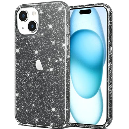 JJGoo Compatible with iPhone 15 Case Glitter, Clear Transparent Soft TPU Sparkle Anti-Scratch Shockproof Protective Phone Bumper, Women Girls Slim Bling Sparkly Phone Case, Translucent Black - color: Black, size: for iPhone 15